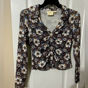 Anthropologie Floral Blouse - Brown and Blue
